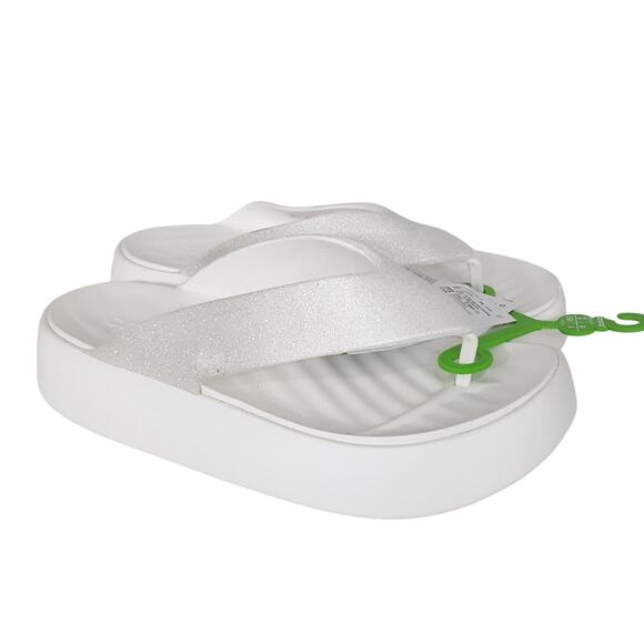 Crocs Getaway Platform Flip Flops White Glitter Thong Sandals Womens 8 Resort - Picture 3 of 10